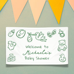 Banderoles Baby-Shower Fantaisiste Dessin Main Verte Doodle
