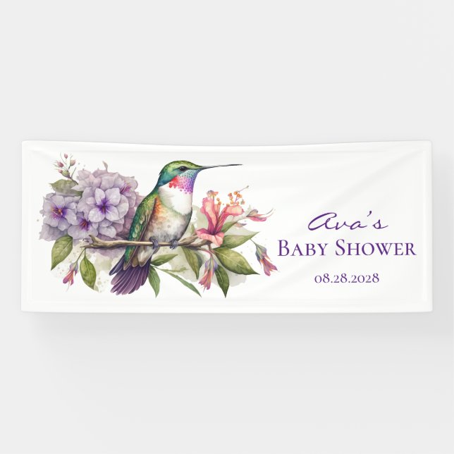 Banderoles Baby shower fille aux colibris et aux fleurs (Horizontal)