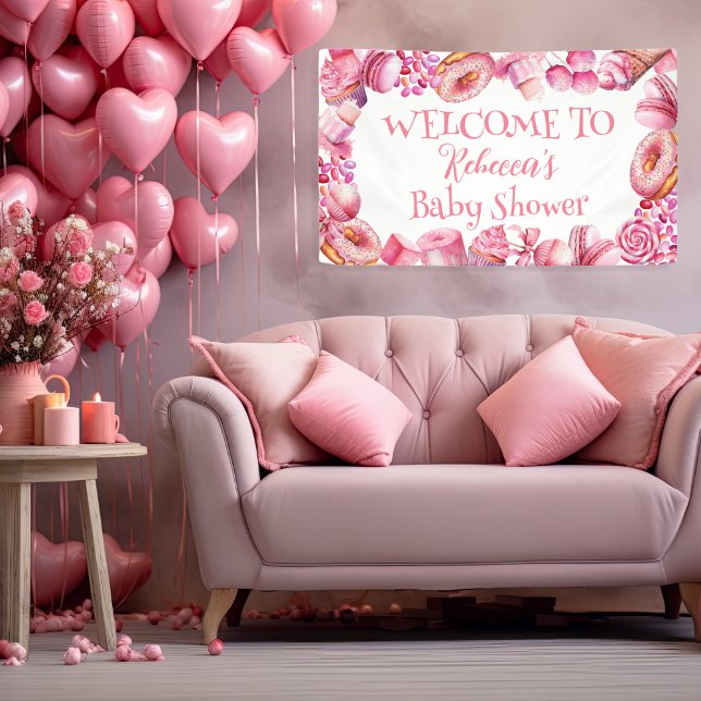 Banderoles Baby shower fille de cadre de bonbons rose (Pink Candy and Treats Frame Girl Baby Shower Horizontal Banner)