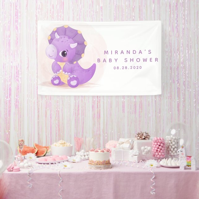 Banderoles Baby shower fille Dinosaure mou pourpre (Fête)