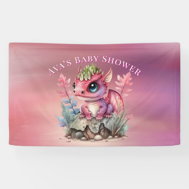 Banderoles Baby shower Fille Dragon Rose Hot (Horizontal)