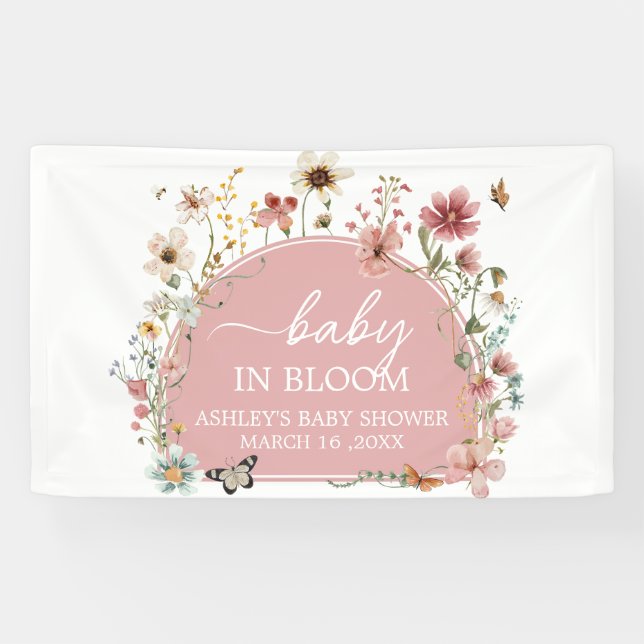 Banderoles Baby shower Fleur sauvage bébé en fleurs (Horizontal)