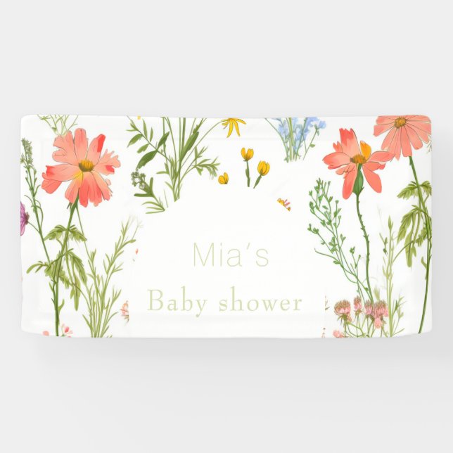 Banderoles Baby shower fleur sauvage Boho (Horizontal)
