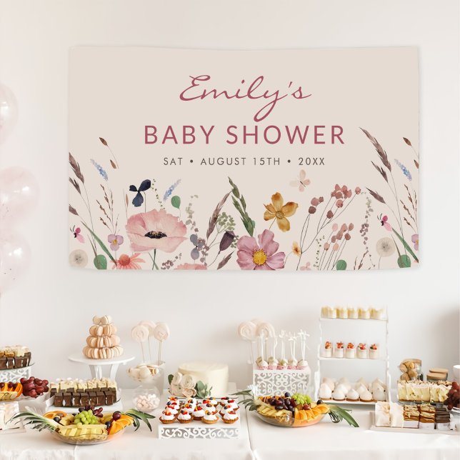 Banderoles Baby shower Fleur sauvage Boho (Créateur téléchargé)