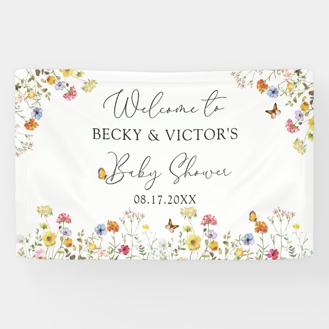Banderoles Baby shower fleur sauvage Botanique Couples Bienve (Horizontal)