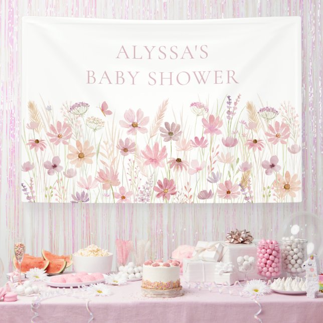 Banderoles Baby shower Fleur sauvage Dusty Pink Boho (Fête)