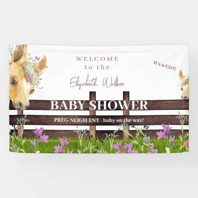 Banderoles Baby shower Fleur sauvage Pony Lavender (Horizontal)