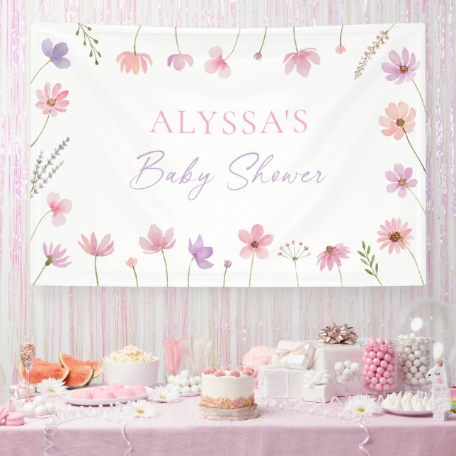 Banderoles Baby shower Fleur sauvage rose violet (Fête)
