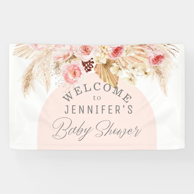 Banderoles Baby shower fleuri boho moderne accueil (Horizontal)