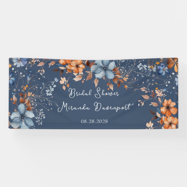 Banderoles Baby Shower Fleurs Sauvages Bleues et Oranges (Horizontal)