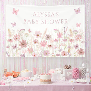 Banderoles Baby Shower Fleurs Sauvages Papillon Rose