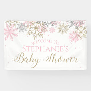 Banderoles Baby Shower Flocon de Neige Paillettes Or Rose Hiv