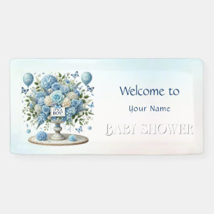 Banderoles Baby shower Floral Blanc Bleu