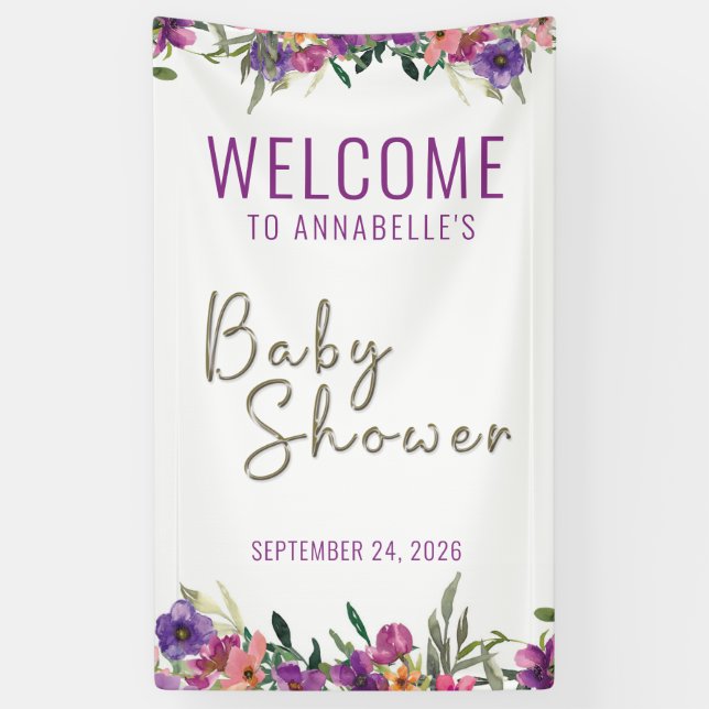 Banderoles Baby shower floral d'accueil personnalisé (Vertical)