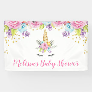 Banderoles Baby shower floral de licorne d'aquarelle