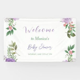 Banderoles Baby shower floral de printemps pourpre
