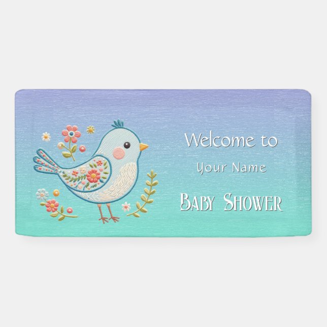 Banderoles Baby shower Floral Little Blue Bird (Horizontal)