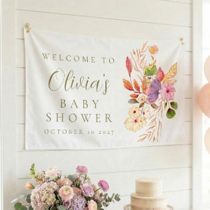 Banderoles Baby shower floral minimaliste coloré Bienvenue