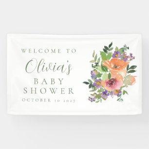 Banderoles Baby shower Floral Purple Orange Minimal Bienvenue