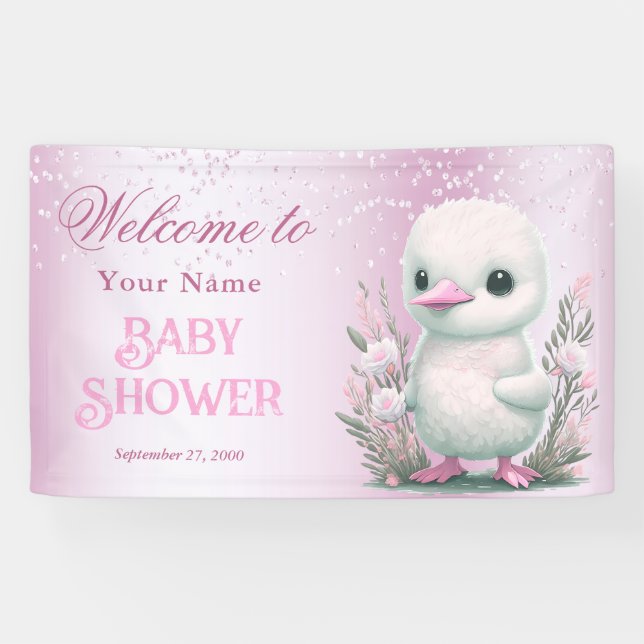 Banderoles Baby shower Floral Rose Canard Blanc Bienvenue (Horizontal)