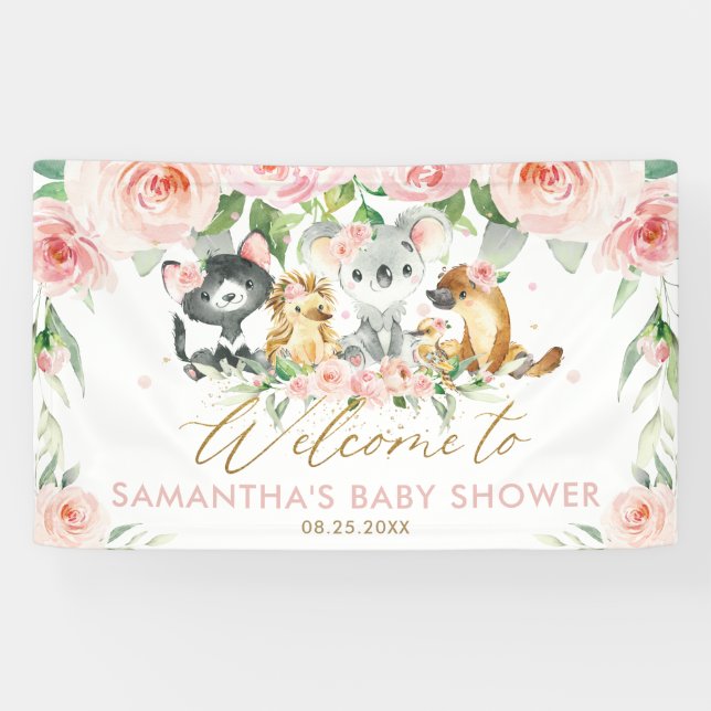 Banderoles Baby shower Floral Rose d'Australie Contexte (Horizontal)