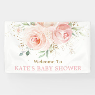 Banderoles Baby shower floral rose pâle en toile de fond Bien