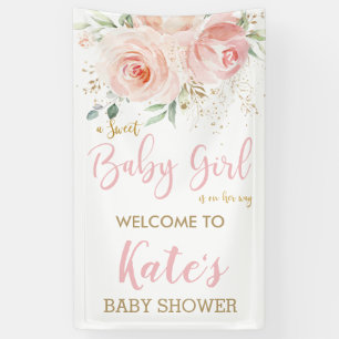 Banderoles Baby shower floral rose pâle en toile de fond Bien