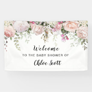 Banderoles Baby shower floral rose rose pâle Bienvenue