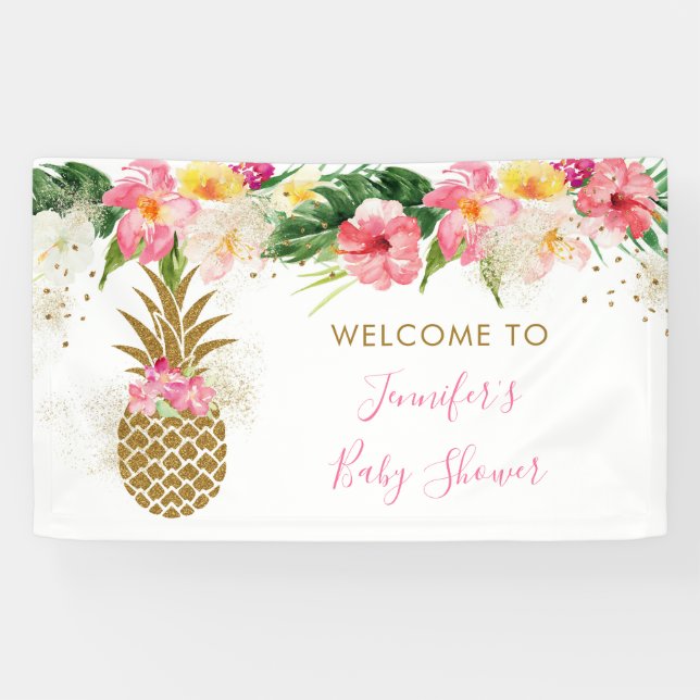 Banderoles Baby shower floral tropical à ananas (Horizontal)