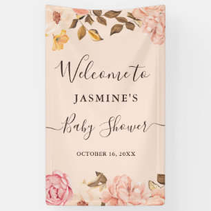Banderoles Baby Shower Floral Victoria en Aquarelle Rose Doré