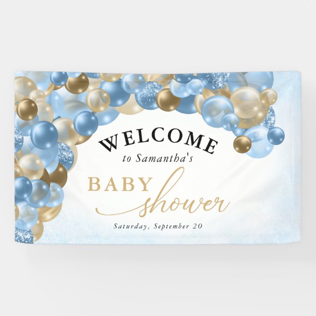 Banderoles Baby shower Garçon Arch Blue & Gold (Horizontal)