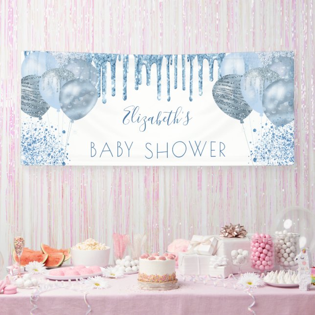 Banderoles Baby shower garçon bleu argent parties scintillant (Fête)