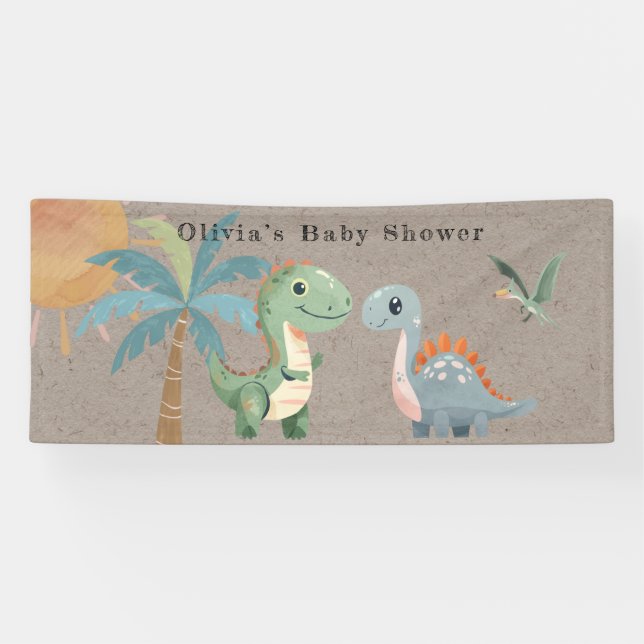 Banderoles Baby shower Garçon Dinosaur Vert Bleu (Horizontal)