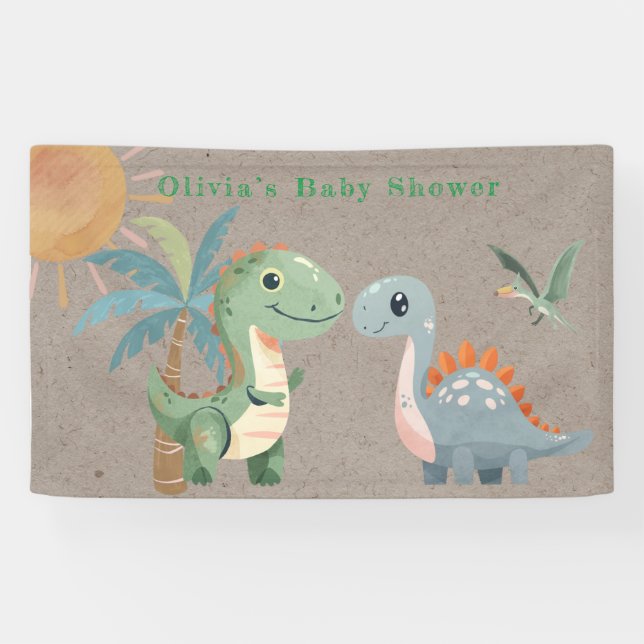 Banderoles Baby shower Garçon Dinosaur Vert Bleu (Horizontal)