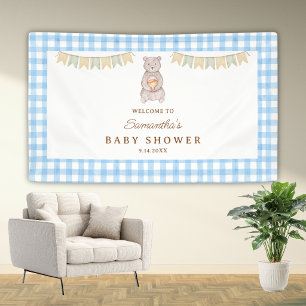 Banderoles Baby Shower Gingham Aquarelle Ours Brun Rustique B