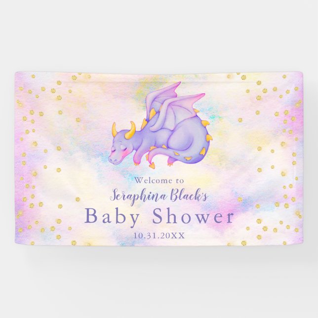 Banderoles Baby shower Girl Pastel Purple Dragon (Horizontal)
