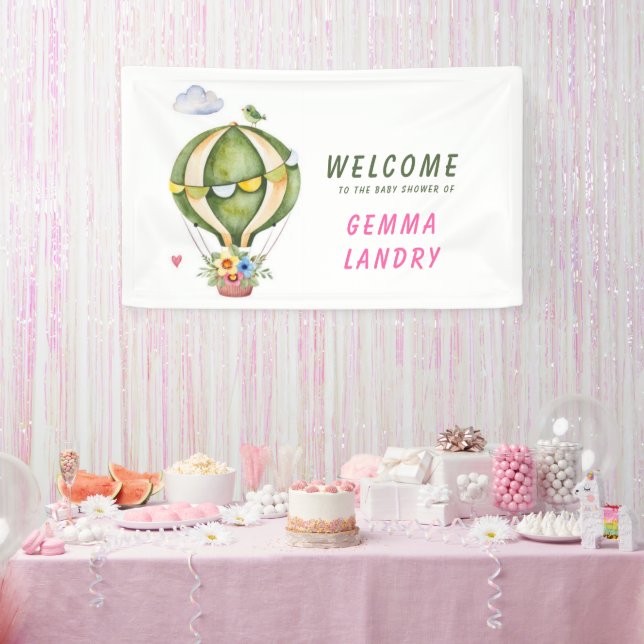 Banderoles Baby shower Green Hot Air Balloon Girl Bienvenue (Fête)