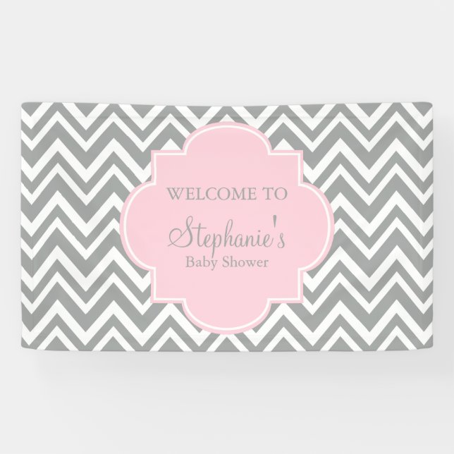 Banderoles Baby shower gris, blanc et rose pastel Chevron (Horizontal)