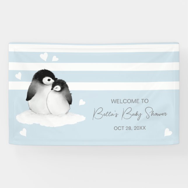 Banderoles Baby shower gris bleu mignon (Horizontal)