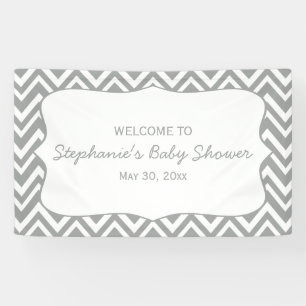 Banderoles Baby shower gris et rose pastel Chevron