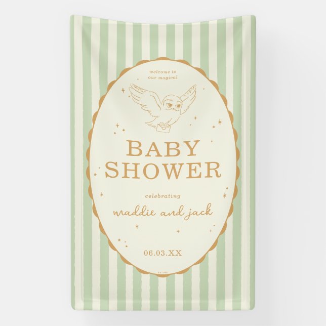Banderoles Baby Shower Harry Potter Hedwig Rayure Verte (Verticale)