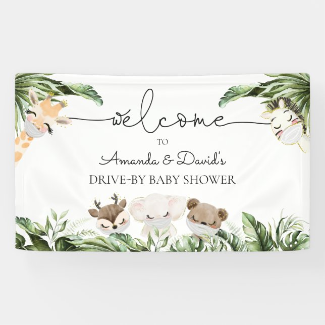 Banderoles Baby shower Jungle Animaux à travers Bienvenue (Horizontal)