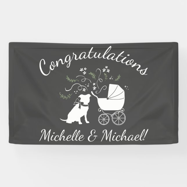 Banderoles Baby-Shower Mixte Chien Pit Bull (Horizontal)