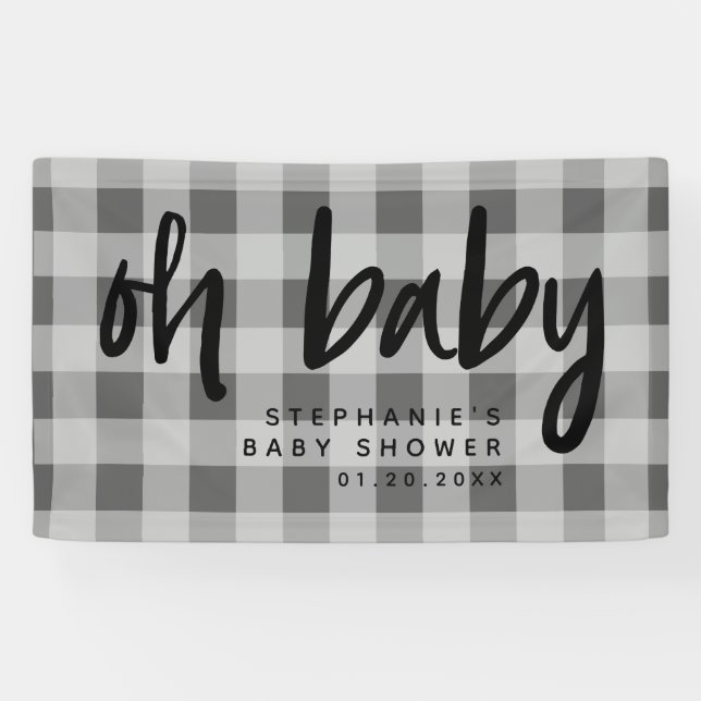 Banderoles Baby shower moderne gris En vichy (Horizontal)