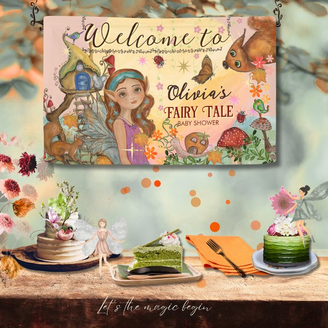 Banderoles Baby Shower Mur Personnalisé Conte de Fée Automnal (Enchanted Autumn Fairy Tale Baby Shower Custom Wall Banner)