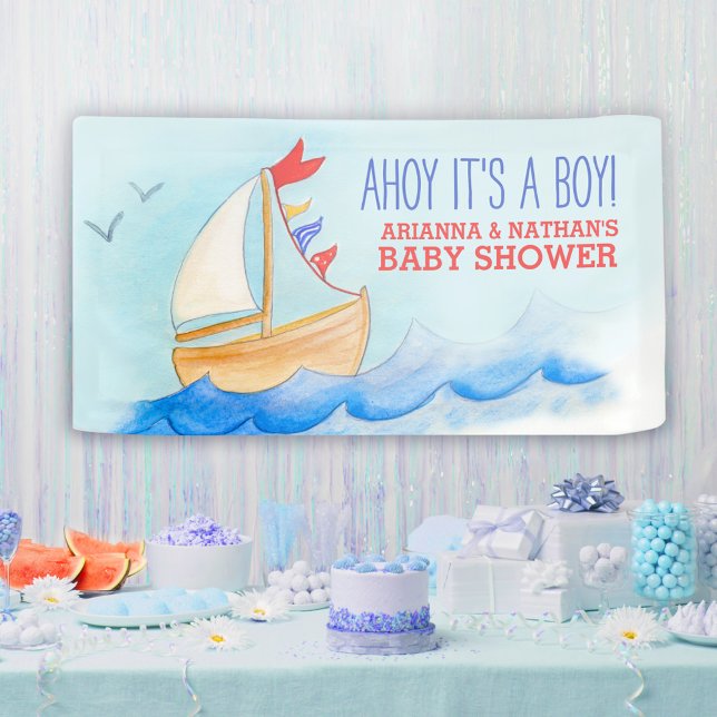 Banderoles Baby shower nautique bateau bleu rouge coutume (Créateur téléchargé)