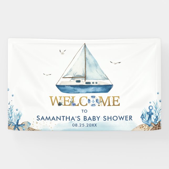 Banderoles Baby shower nautique Boat Boat Welcome Backdrop (Horizontal)