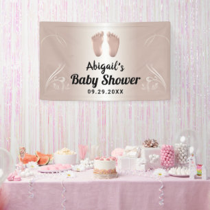 Banderoles Baby shower or Rose moderne Bienvenue
