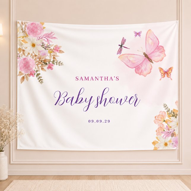 Banderoles Baby shower papillon rose  (Créateur téléchargé)