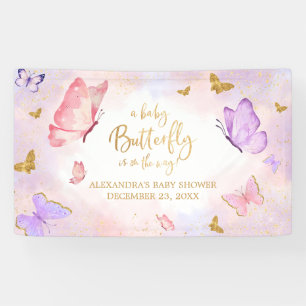 Banderoles Baby shower papillon violet rose or